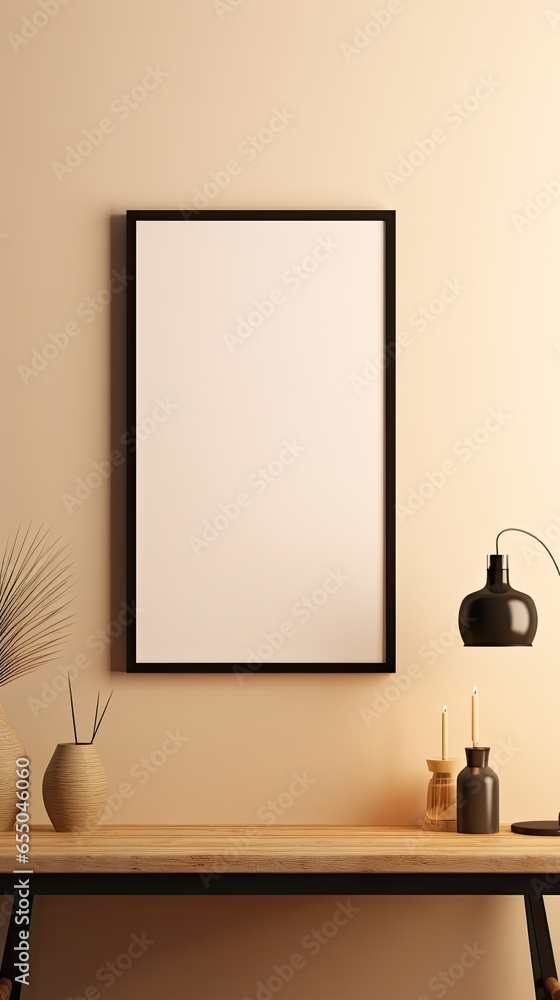 empty black picture frame mock up hanging on wall interior design in scandinavian style can be use for quote text, advertising empty black picture frame mock up hanging on wall interior design in scandinavian style can be use for quote text, advertising