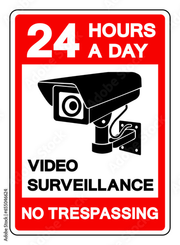 24 Hour A Day Video Surveillance No Trespassing Symbol Sign, Vector Illustration, Isolate On White Background Label .EPS10