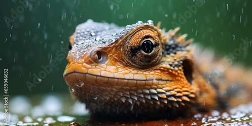 close up of lizard head with waterdrops background, generative AI