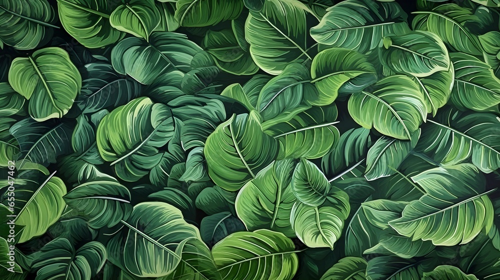 Nature's Symphony: Vibrant Green Leaves in Realistic Still Life Against a Serene Black Background