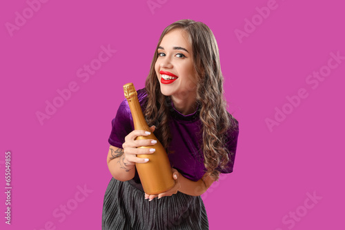Young woman with long curly...