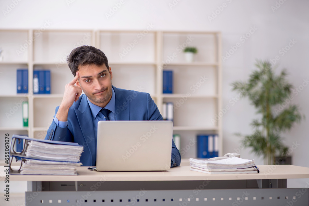 Young male employee working in the office Young male employee working in the office