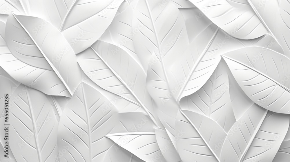 White geometric leaves 3d tiles texture Background banner panorama - obrazy, fototapety, plakaty 