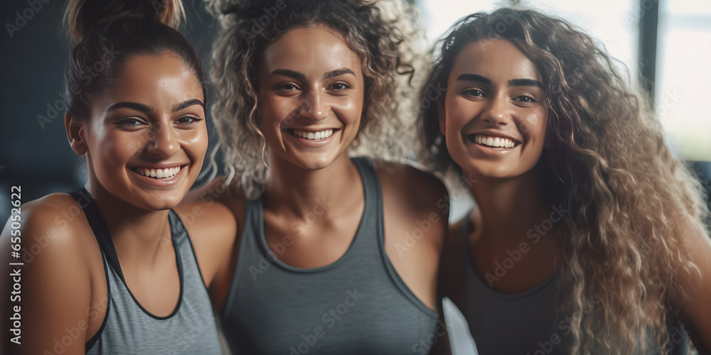 diverse female athletes celebrate their healthy and active lifestyle in a sports studio.generative ai