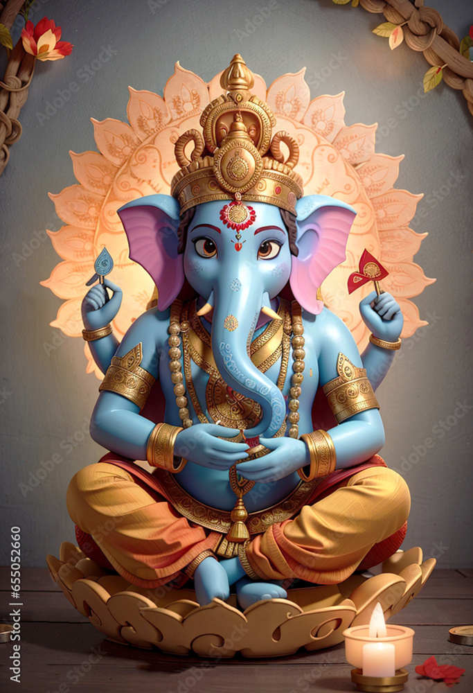 Fototapeta premium Ilustrasi Ganesha on dark background for Diwali.