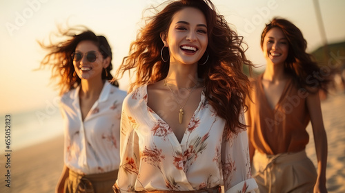 Happy female friends enjoy and fun outdoor activity lifestyle on holiday travel vacation.generative ai