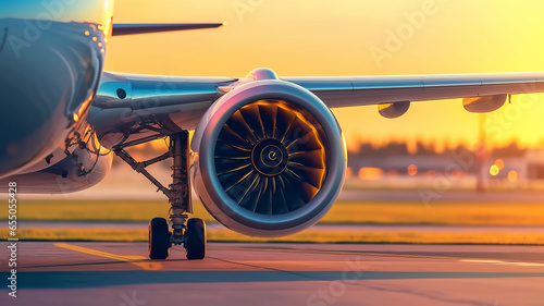 Close up of Airplane engine before take off.generative ai