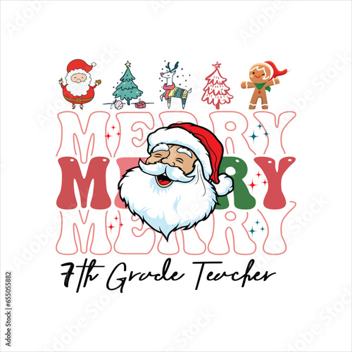 Christmas Merry Teacher SVG, 7th Grade