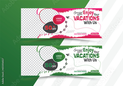 Travel agency social media cover design template for ads tour & travel agency. creative Cover for travel offers, web ads banner , Abstract web banner design with gradient color.