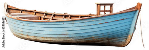 old blue wooden fishing boat isolated.