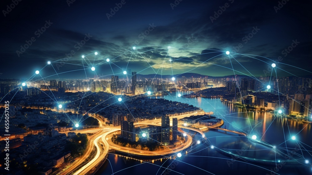 Smart city and internet of things, wireless communication network, abstract image visual