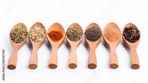 spices in a wooden spoon isolated
