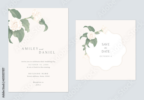 Brown minimalist Jasminum sambac flowers wedding invitation