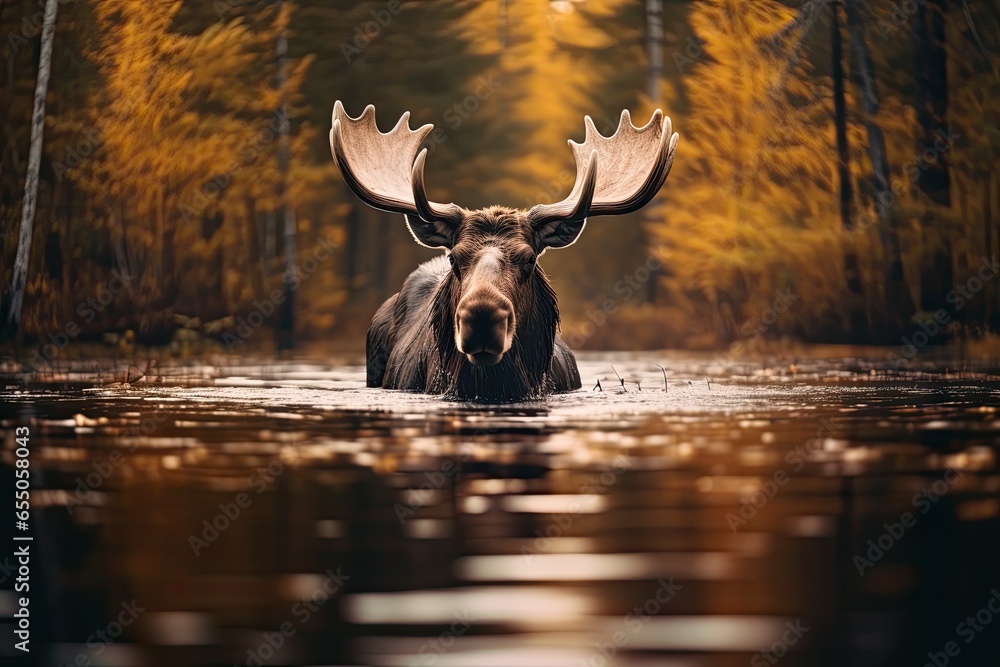 Wildlife photography with moose in natural habitat - obrazy, fototapety, plakaty 