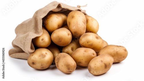 raw fresh potatoes in burlap bag isolated