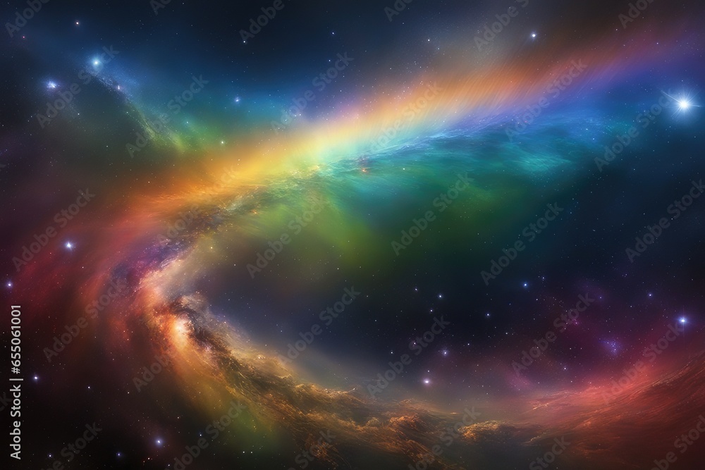 Mosaic astral backdrop resembling a rainbow