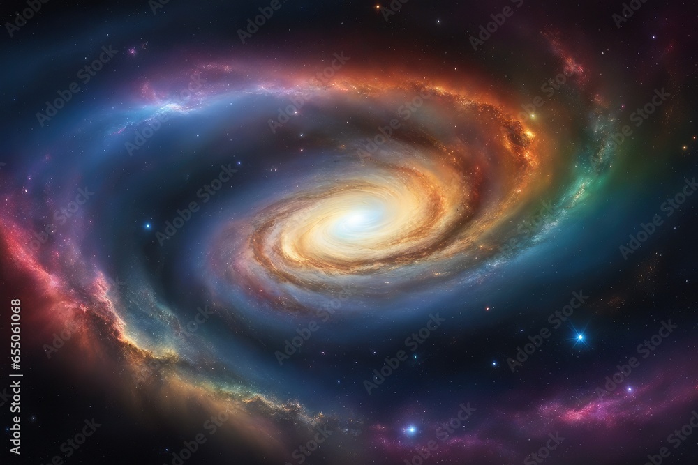 Dynamic cosmic scenery with rainbow tones Dynamic cosmic scenery with rainbow tones