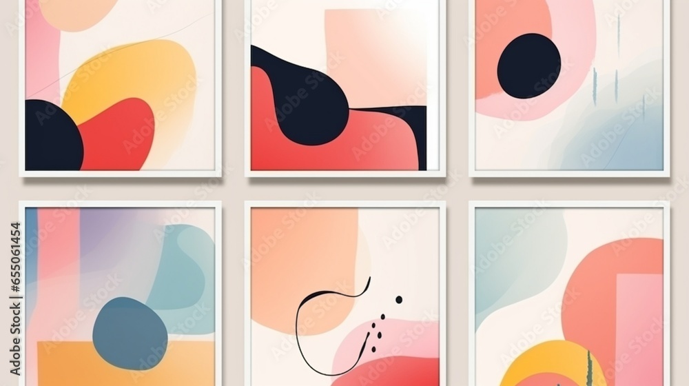 Set of Abstract Hand Painted Illustrations for Postcard, Social Media Banner, Brochure Cover Design or Wall Decoration Background. Modern Abstract Painting Artwork. Vector Pattern