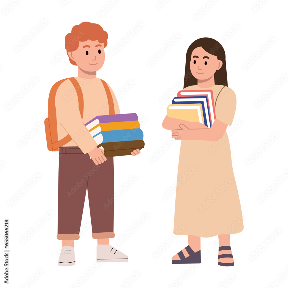 Schoolchildren with books. Student activity. Education, learning, study process. Back to school. Primary school education process.