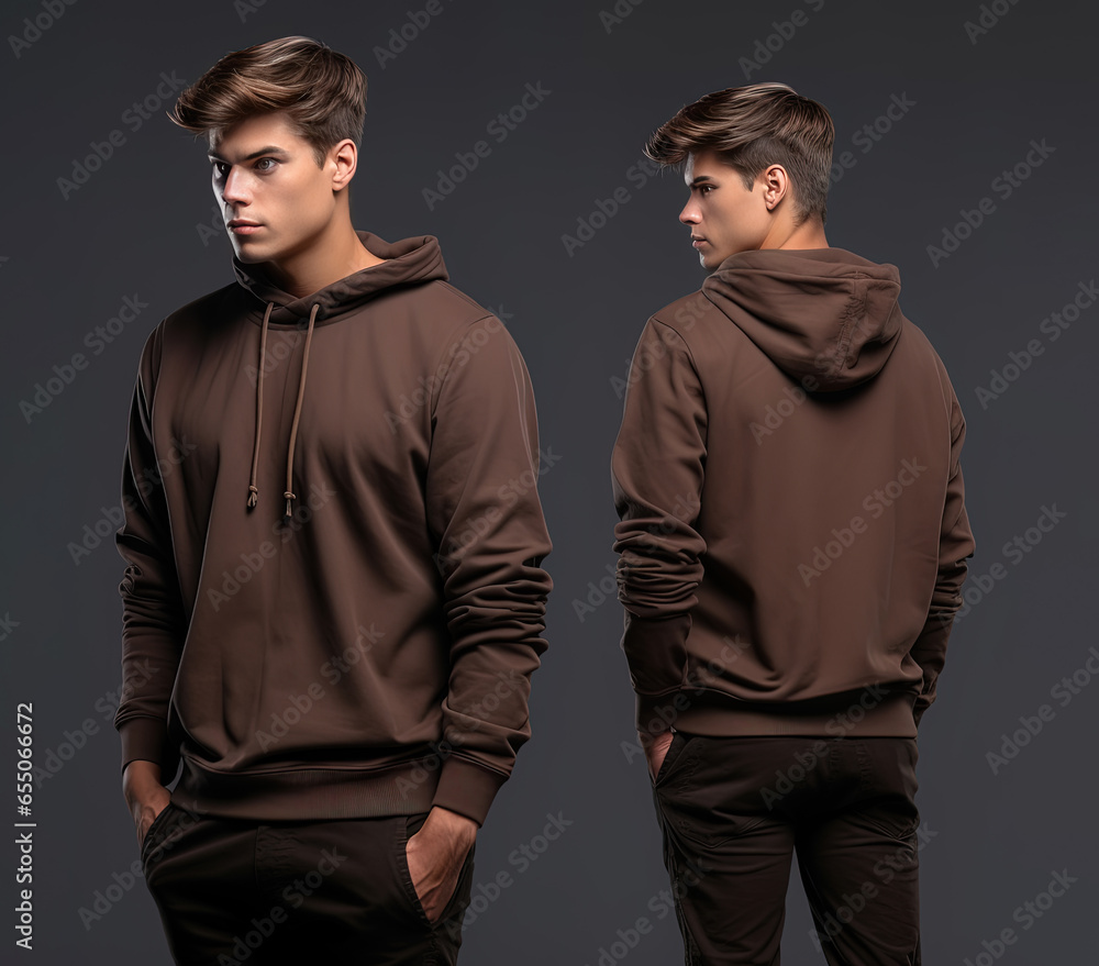 Obraz premium Front and back view of a brown hoodie mockup for design print