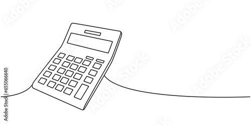 Calculator, school supplies one line continuous drawing. Back to school continuous one line illustration. Vector minimalist linear illustration.