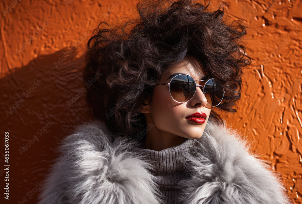 Young Indian woman in sunglasses and a fur coat-6 Young Indian woman in sunglasses and a fur coat-6