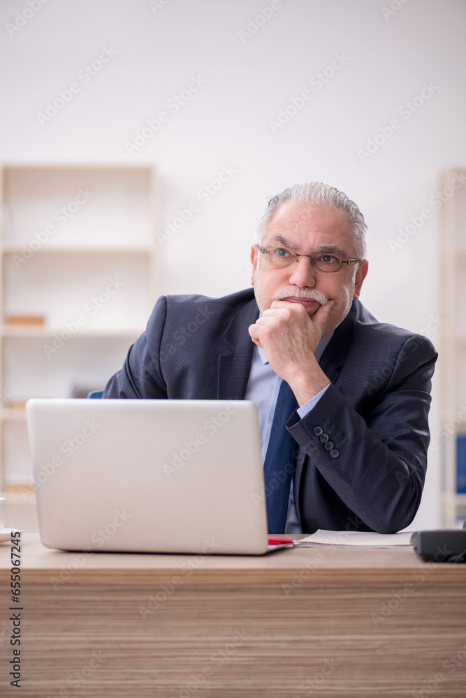 Old male employee working in the office Old male employee working in the office