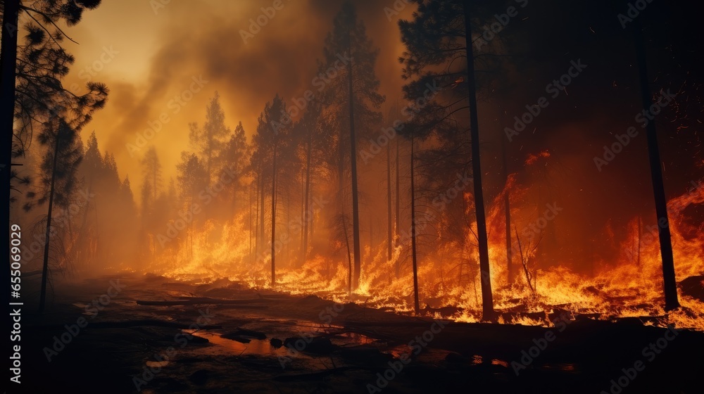 Wildfire, A forest fire. Wildfire, A forest fire.