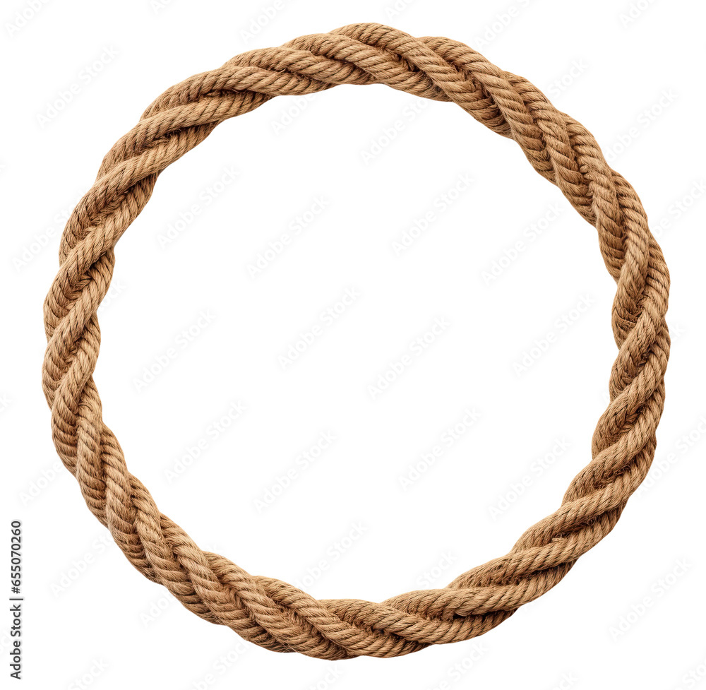 Circle made from nautical rope transparent on white background - obrazy, fototapety, plakaty 