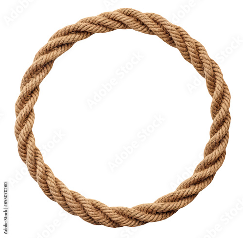 Circle made from nautical rope transparent on white background