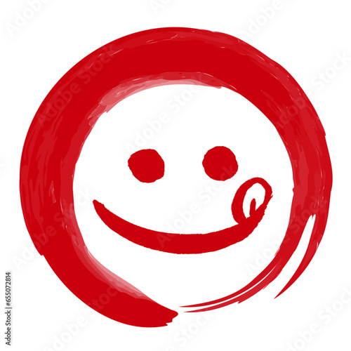 筆書きの丸に入った顔の表情の絵文字マーク（美味しい、笑顔）