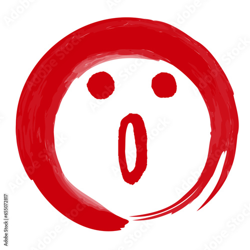 筆書きの丸に入った顔の表情の絵文字マーク（驚く、感心する）