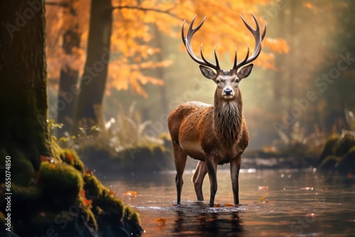 Beautiful male deer in the forest
