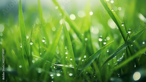 grass with dew drops in the morning soft focus light wallpaper background 