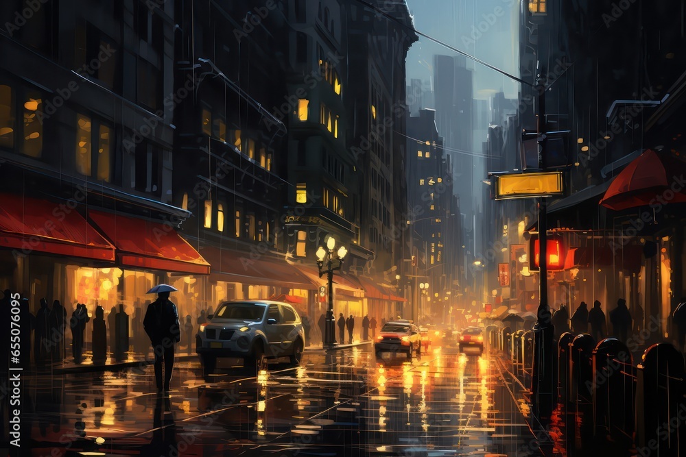 night city street under the rain