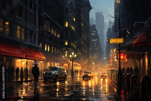 night city street under the rain