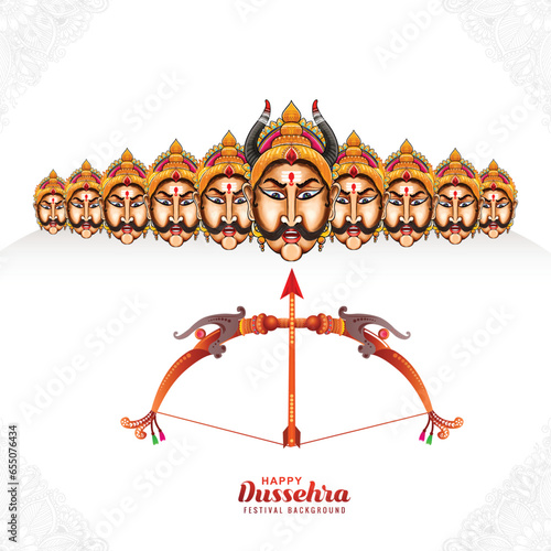 Lord rama with arrow killing ravana in happy dussehra background