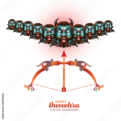 Lord rama with arrow killing ravana in happy dussehra background