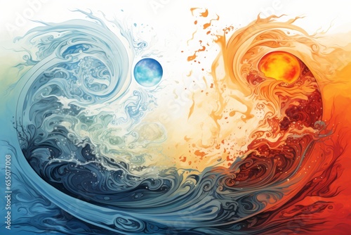 An abstract representation of the elements (earth, air, fire, water) in harmonious balance.