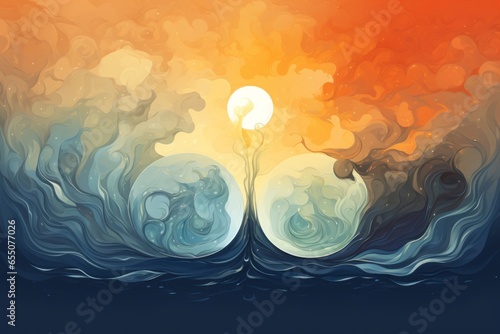An abstract representation of the elements (earth, air, fire, water) in harmonious balance.