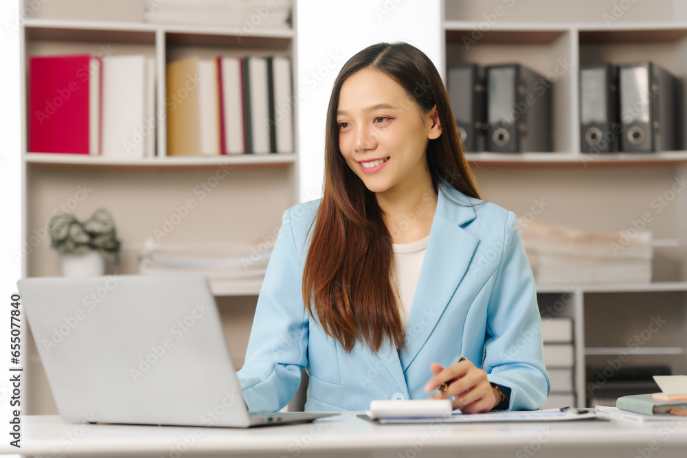 Confident Financial Businesswoman china people Offering Expert Investment Advice, professional confident businesswoman providing expert financial investment consultation services, charts and graphs