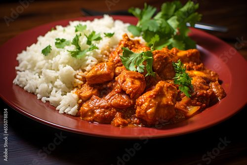 Vindaloo Indian chicken curry close up photo