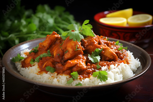 Vindaloo Indian chicken curry close up