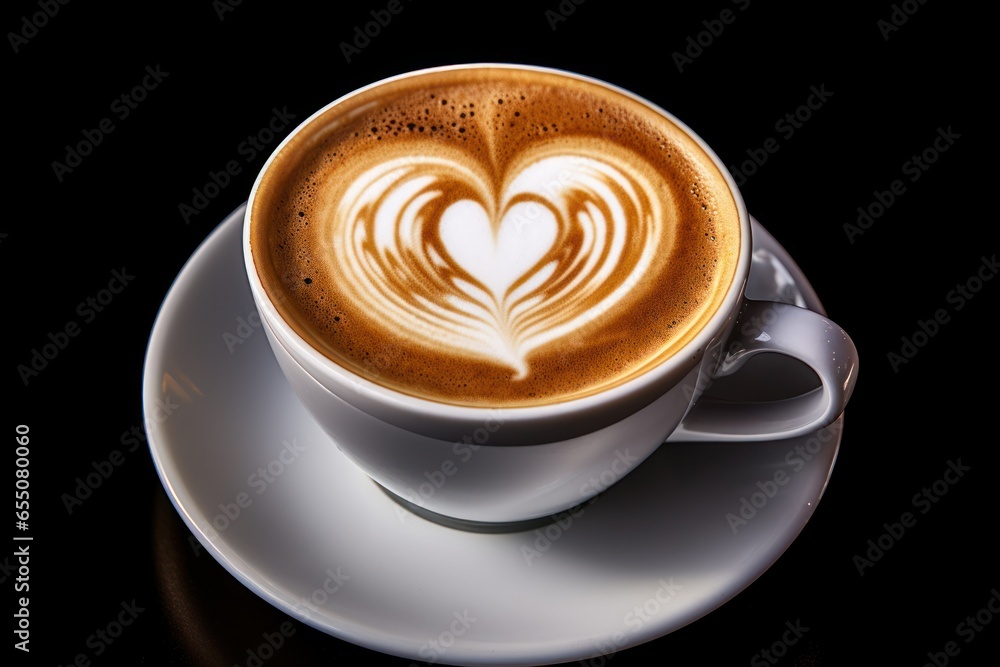 hot coffee cup latte with heart shaped latte art milk foam hot coffee cup latte with heart shaped latte art milk foam