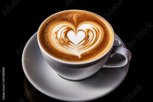 hot coffee cup latte with heart shaped latte art milk foam 