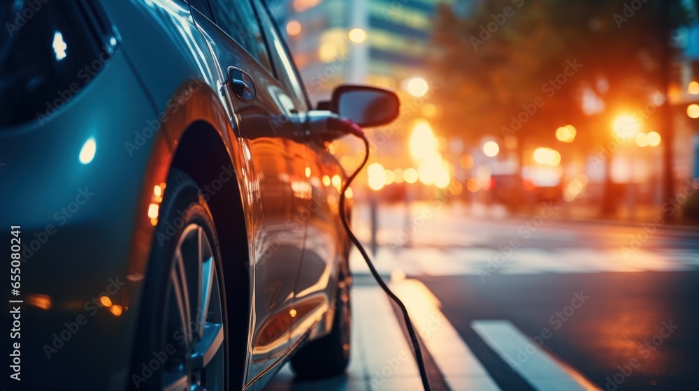 Charging electric cars with electric cables at charging stations