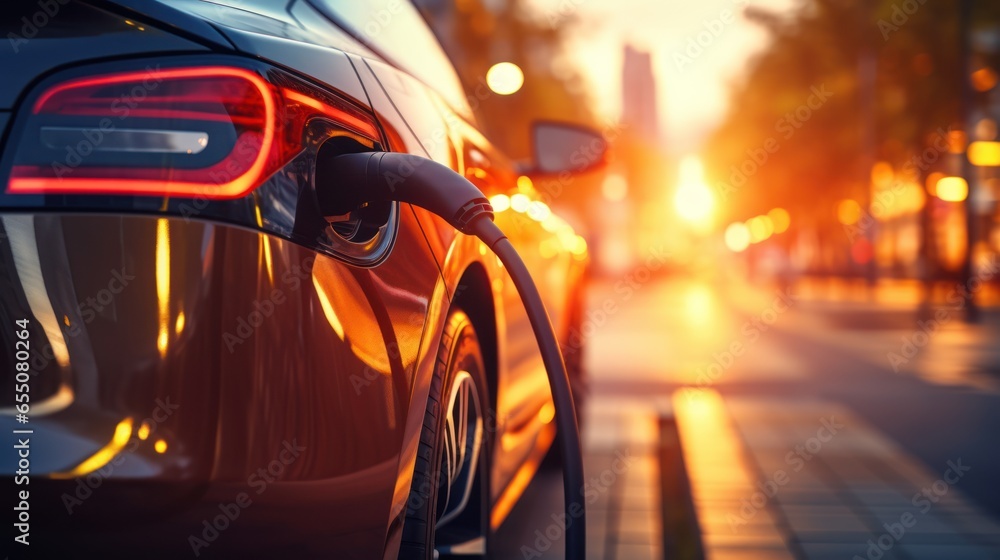Charging electric cars with electric cables at charging stations Charging electric cars with electric cables at charging stations