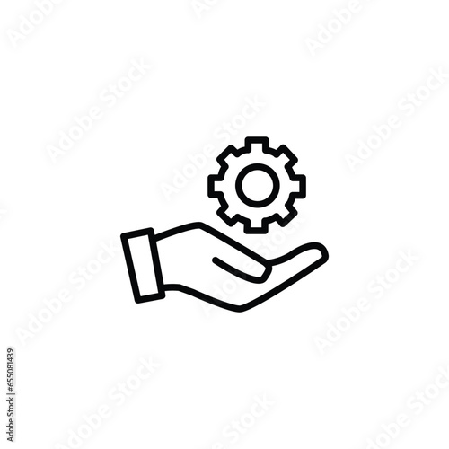 Hand with cogwheel icon. Gear in hand. Illustration vector