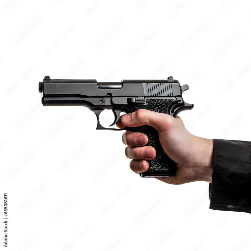hand with gun, transparent png background, Generative Ai hand with gun, transparent png background, Generative Ai