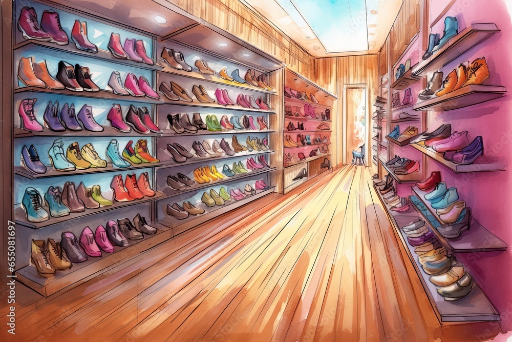 Stylish Shoe Designs: Explore Latest Trends at a Fashionable Shoe Store with a Plethora of Designs and Colors, generative AI
